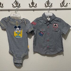 Disney Gray and Blue Button Down Shirt with Patches